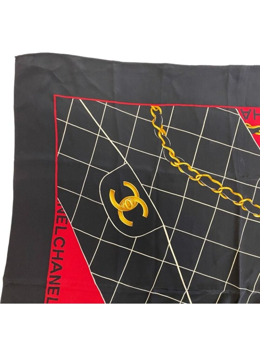 Chanel Bag Pattern Quilted Silk Scarf Black - Picture 4 of 8